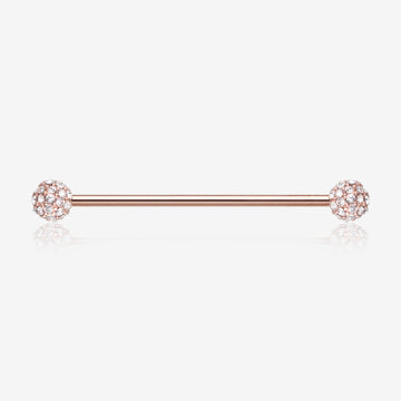 Rose Gold Pave Sparkle Full Dome Industrial Barbell-Clear Gem